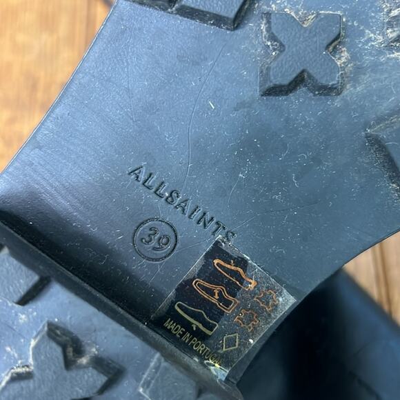 Women’s AllSaints black leather lug sole silver buckle biker boot size 38 - Picture 5 of 8